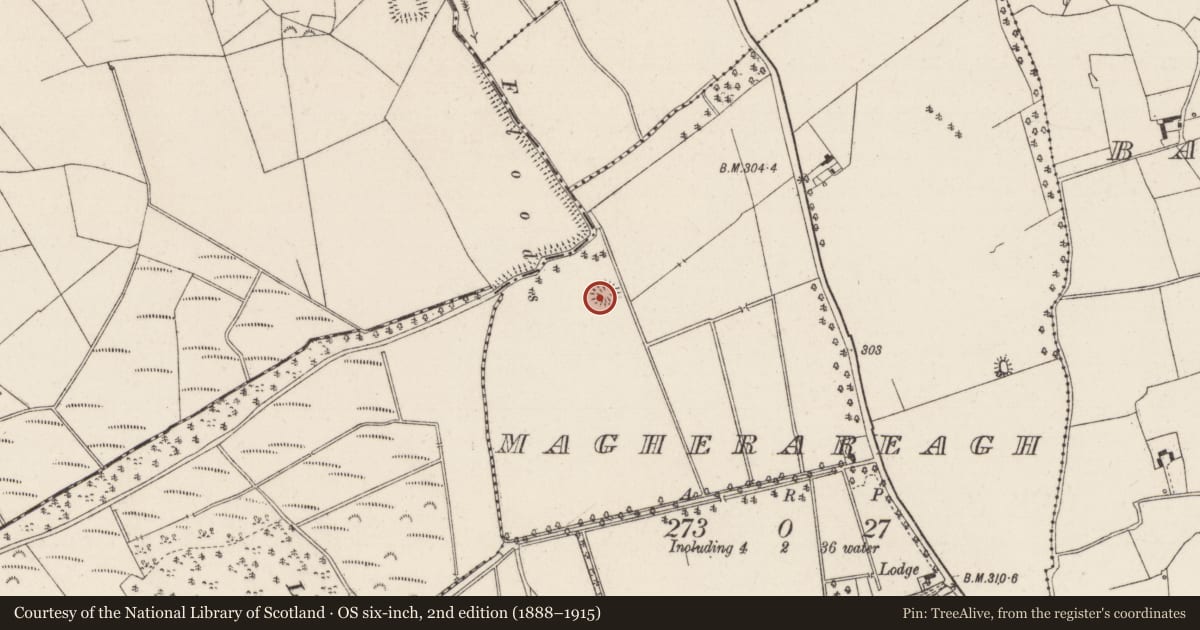 Ordnance Survey six-inch map, 2nd edition (1888–1915) covering the location of Ringfort - rath, Magherareagh (Inch Par.), County Tipperary North, with a pin at the register's coordinates