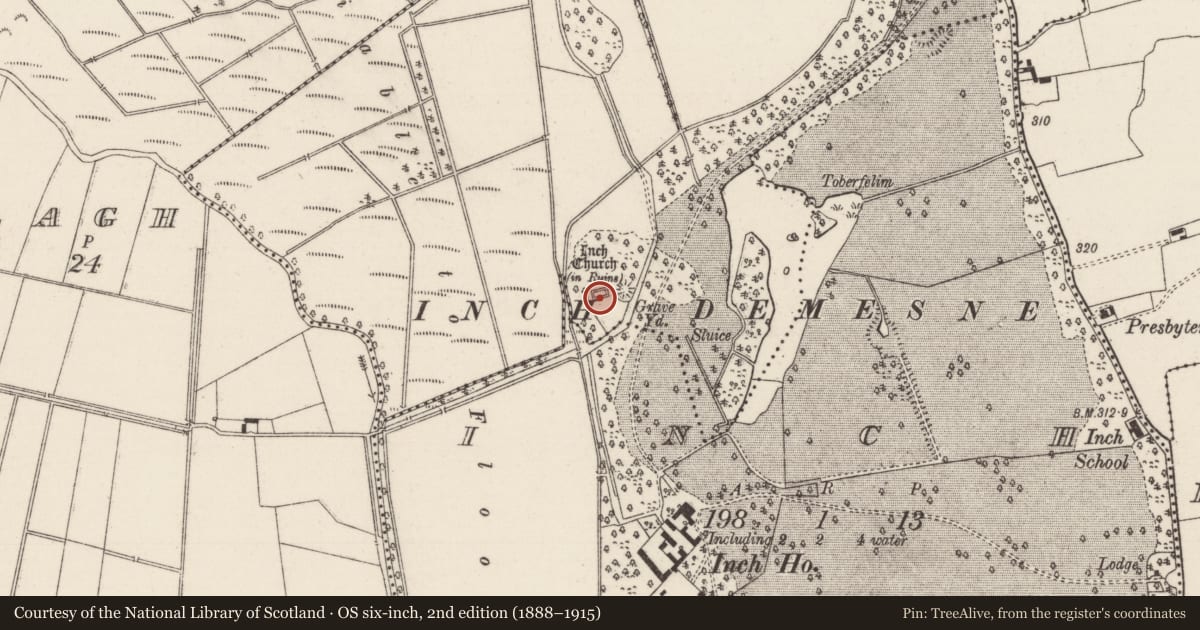 Ordnance Survey six-inch map, 2nd edition (1888–1915) covering the location of Church, Magherareagh (Inch Par.), County Tipperary North, with a pin at the register's coordinates