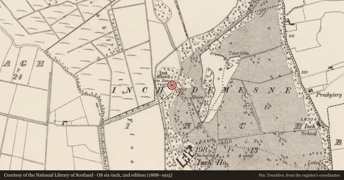 Ordnance Survey six-inch map, 2nd edition (1888–1915) covering the location of Castle - motte, Magherareagh (Inch Par.), County Tipperary North, with a pin at the register's coordinates
