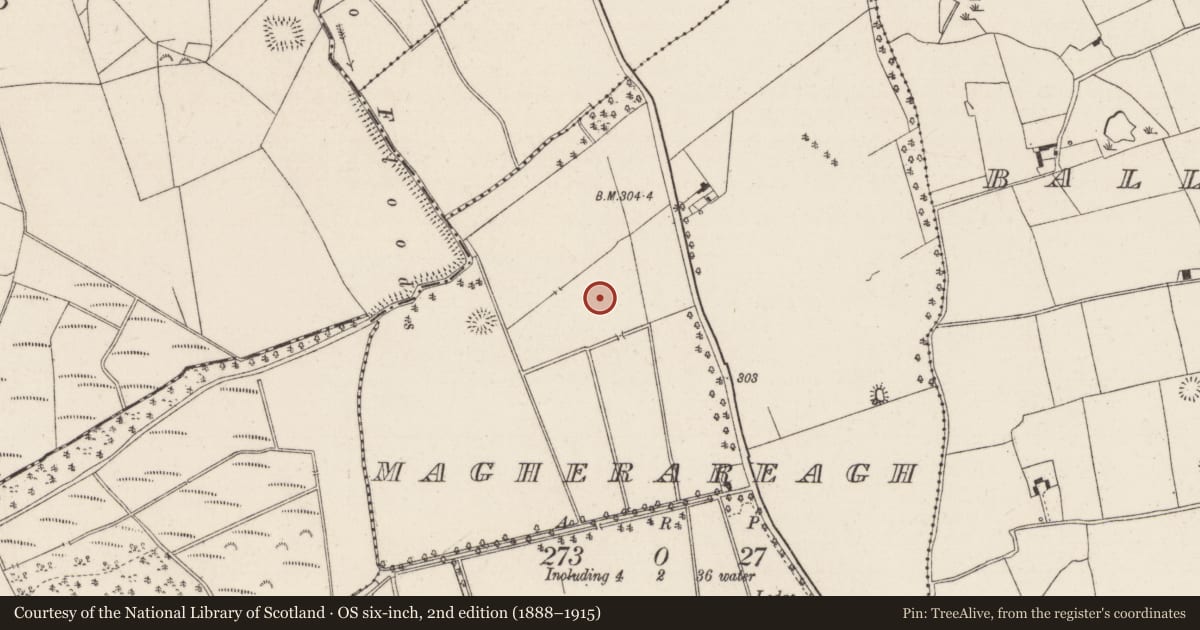 Ordnance Survey six-inch map, 2nd edition (1888–1915) covering the location of Enclosure, Magherareagh (Inch Par.), County Tipperary North, with a pin at the register's coordinates