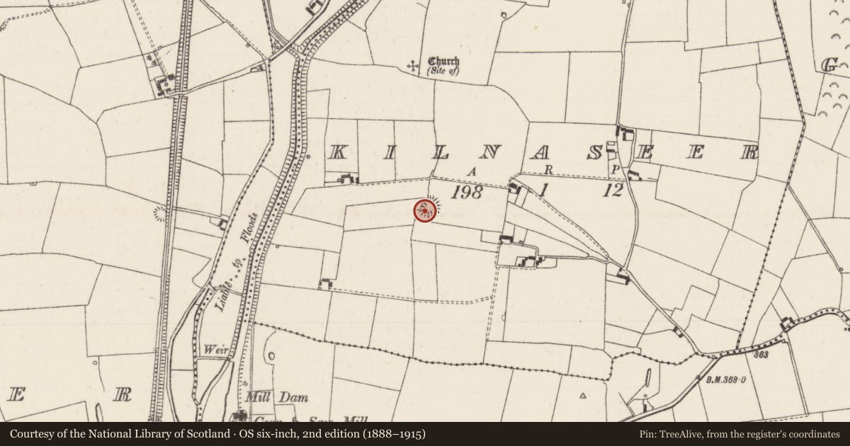 Ordnance Survey six-inch map, 2nd edition (1888–1915) covering the location of Ringfort - rath, Kilnaseer, County Tipperary North, with a pin at the register's coordinates