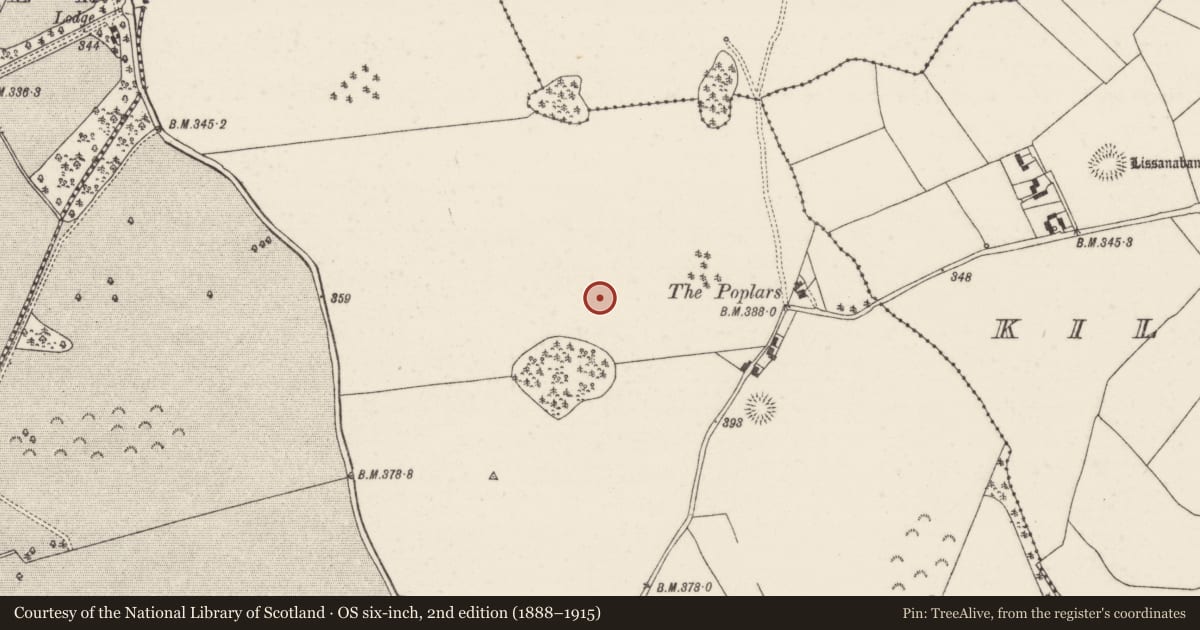 Ordnance Survey six-inch map, 2nd edition (1888–1915) covering the location of Earthwork, Killahara, County Tipperary North, with a pin at the register's coordinates
