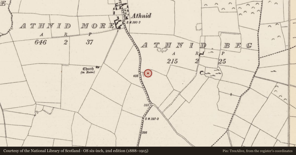 Ordnance Survey six-inch map, 2nd edition (1888–1915) covering the location of Ringfort - rath, Athnid Beg, County Tipperary North, with a pin at the register's coordinates
