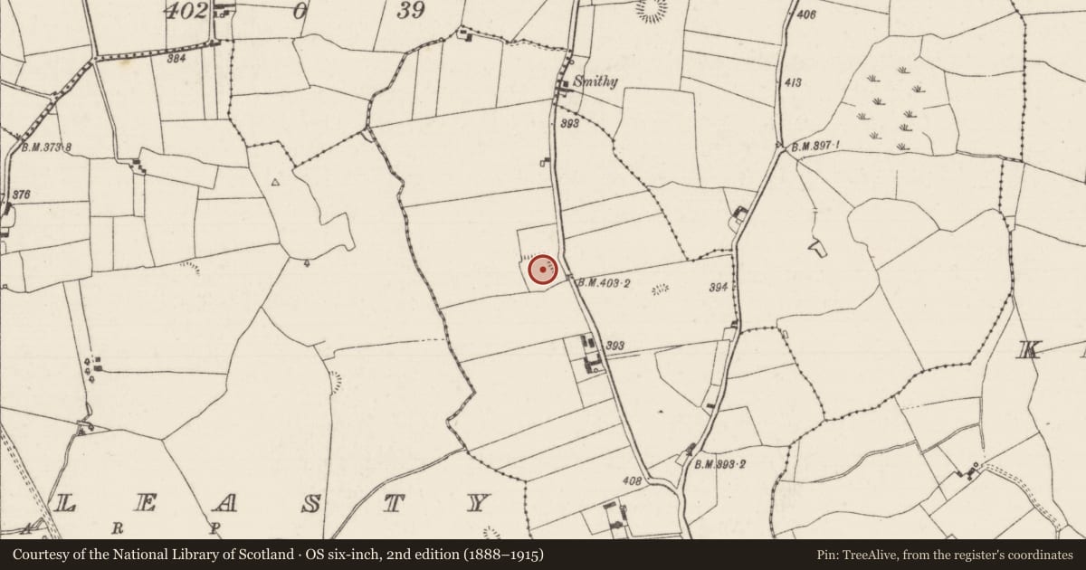 Ordnance Survey six-inch map, 2nd edition (1888–1915) covering the location of Enclosure, Rorardstown Upper, County Tipperary North, with a pin at the register's coordinates