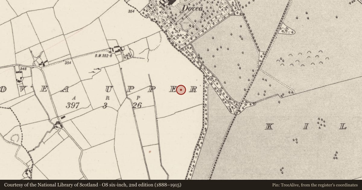 Ordnance Survey six-inch map, 2nd edition (1888–1915) covering the location of Enclosure, Dovea Upper, County Tipperary North, with a pin at the register's coordinates