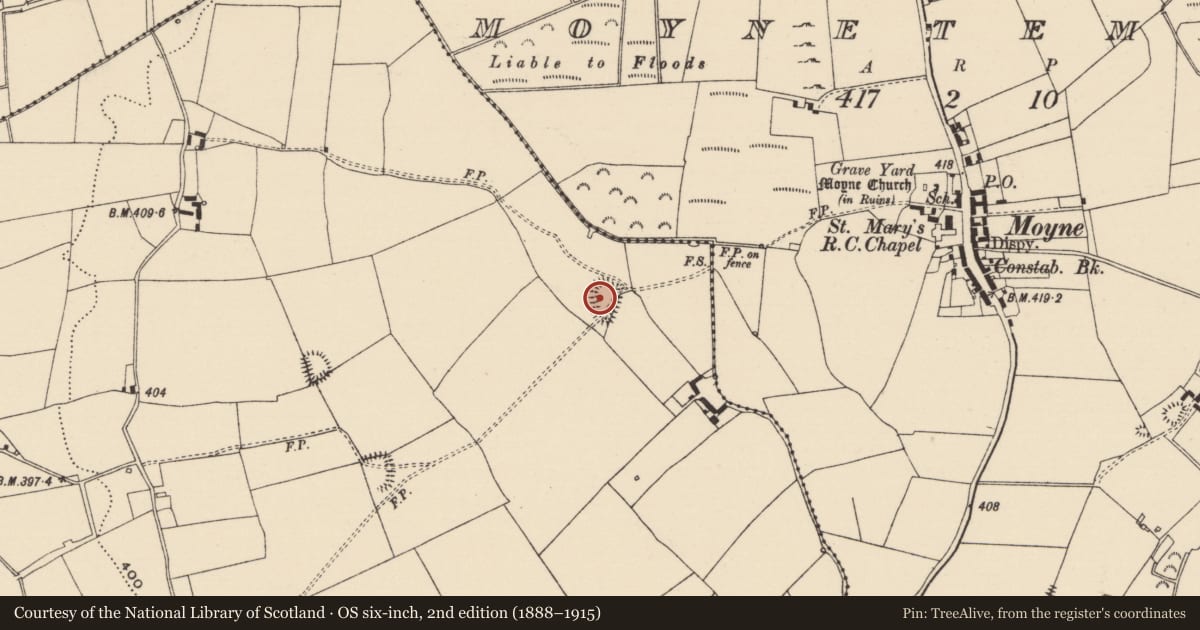 Ordnance Survey six-inch map, 2nd edition (1888–1915) covering the location of Ringfort - rath, Moyneard, County Tipperary North, with a pin at the register's coordinates
