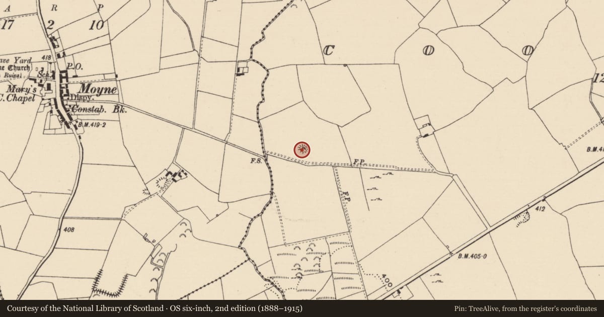 Ordnance Survey six-inch map, 2nd edition (1888–1915) covering the location of Enclosure, Cooleeny, County Tipperary North, with a pin at the register's coordinates