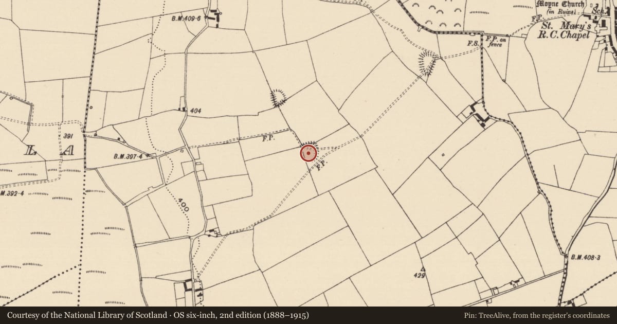 Ordnance Survey six-inch map, 2nd edition (1888–1915) covering the location of Enclosure, Moyneard, County Tipperary North, with a pin at the register's coordinates
