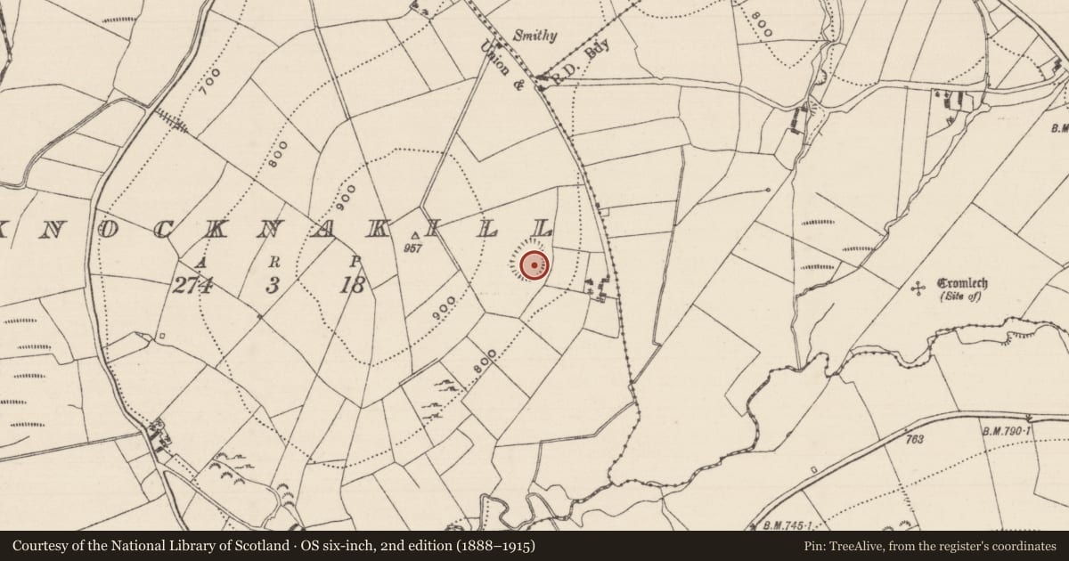 Ordnance Survey six-inch map, 2nd edition (1888–1915) covering the location of Ringfort - rath, Knocknakill, County Tipperary North, with a pin at the register's coordinates