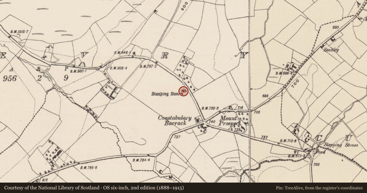 Ordnance Survey six-inch map, 2nd edition (1888–1915) covering the location of Barrow - pond barrow, Shevry, County Tipperary North, with a pin at the register's coordinates