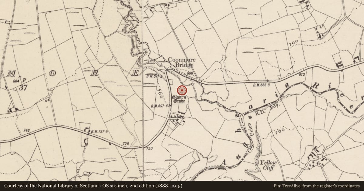 Ordnance Survey six-inch map, 2nd edition (1888–1915) covering the location of Mound, Coonmore, County Tipperary North, with a pin at the register's coordinates