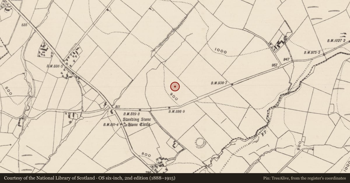 Ordnance Survey six-inch map, 2nd edition (1888–1915) covering the location of Barrow - ring-barrow, Reisk, County Tipperary North, with a pin at the register's coordinates