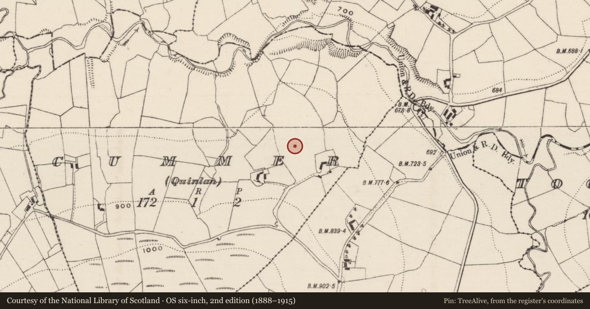 Ordnance Survey six-inch map, 2nd edition (1888–1915) covering the location of Barrow - pond barrow, Cummer, County Tipperary North, with a pin at the register's coordinates