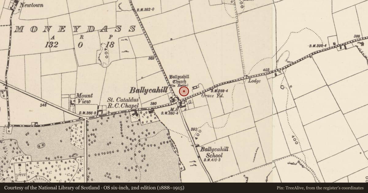Ordnance Survey six-inch map, 2nd edition (1888–1915) covering the location of Settlement deserted - medieval, County Tipperary North, with a pin at the register's coordinates