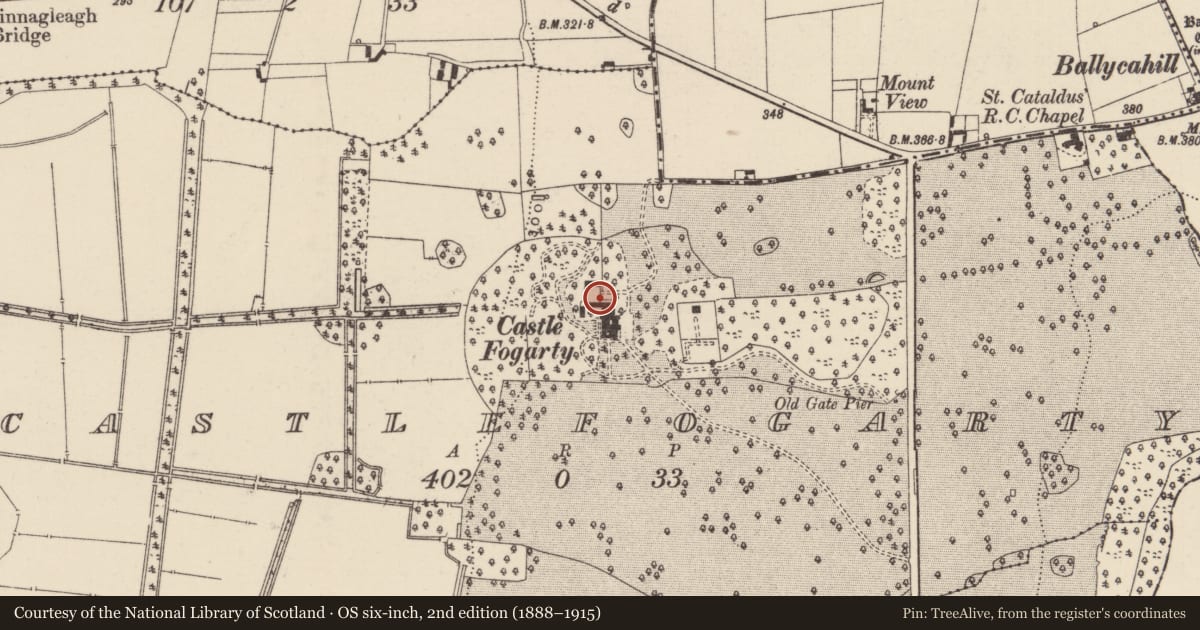 Ordnance Survey six-inch map, 2nd edition (1888–1915) covering the location of House - indeterminate date, Castlefogarty, County Tipperary North, with a pin at the register's coordinates