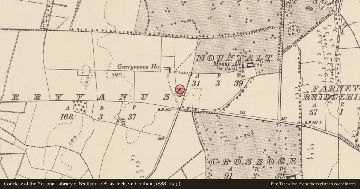 Ordnance Survey six-inch map, 2nd edition (1888–1915) covering the location of Ringfort - rath, Garryvanus, County Tipperary North, with a pin at the register's coordinates