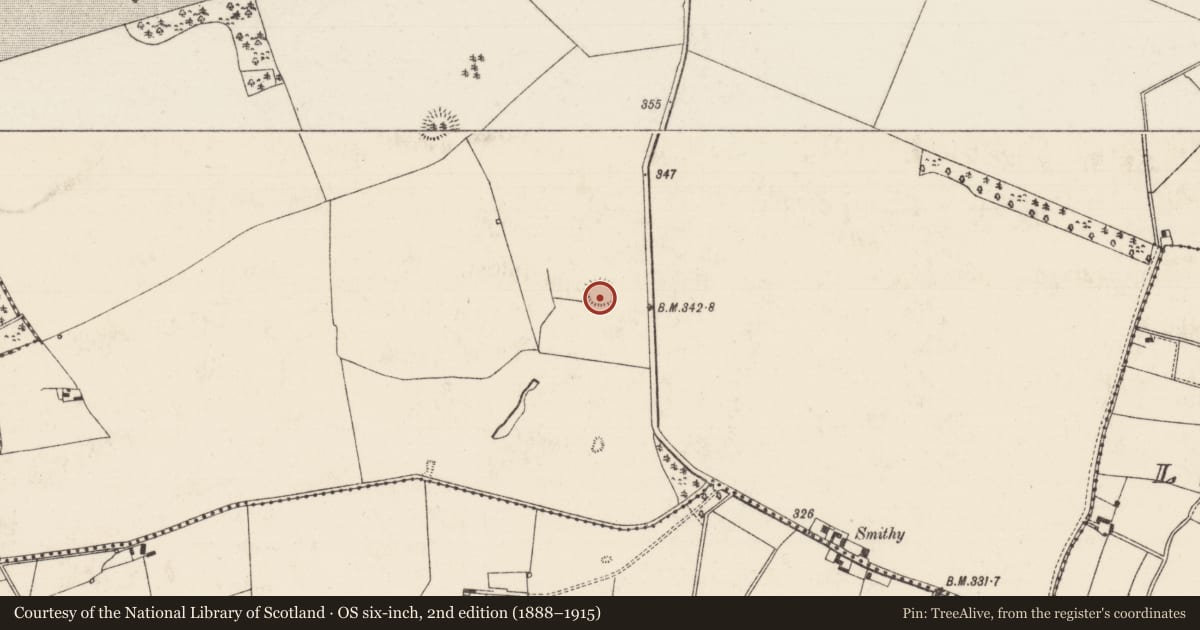 Ordnance Survey six-inch map, 2nd edition (1888–1915) covering the location of Enclosure, Killahara, County Tipperary North, with a pin at the register's coordinates