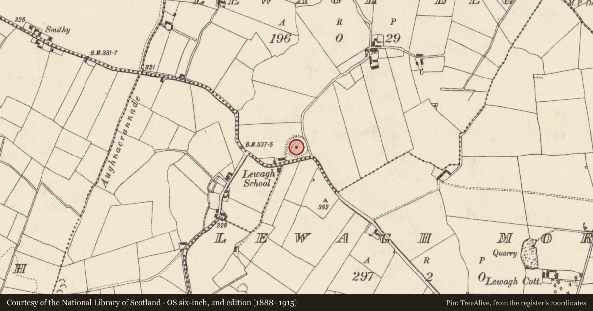 Ordnance Survey six-inch map, 2nd edition (1888–1915) covering the location of Ringfort - rath, Lewagh Beg, Lewagh More, County Tipperary North, with a pin at the register's coordinates