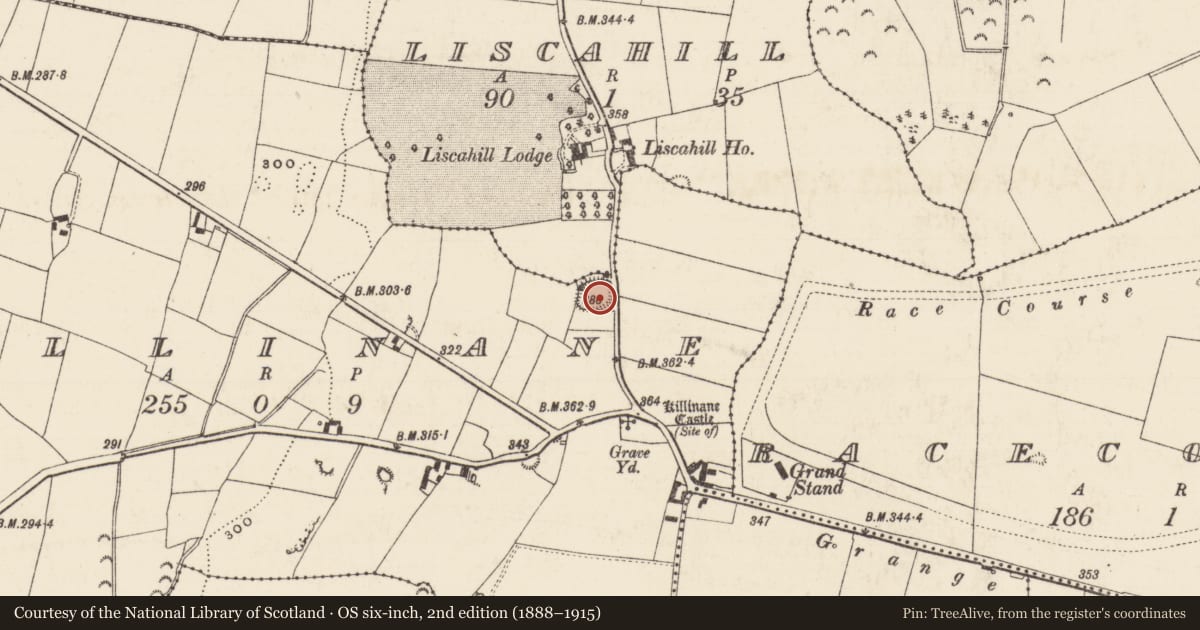 Ordnance Survey six-inch map, 2nd edition (1888–1915) covering the location of Ringfort - rath, Killinane, County Tipperary North, with a pin at the register's coordinates
