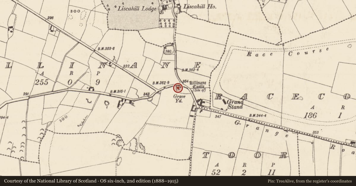 Ordnance Survey six-inch map, 2nd edition (1888–1915) covering the location of Castle - unclassified, Killinane, County Tipperary North, with a pin at the register's coordinates