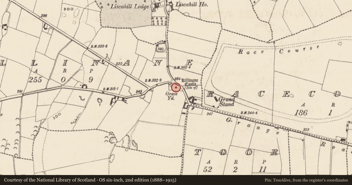 Ordnance Survey six-inch map, 2nd edition (1888–1915) covering the location of Burial ground, Killinane, County Tipperary North, with a pin at the register's coordinates
