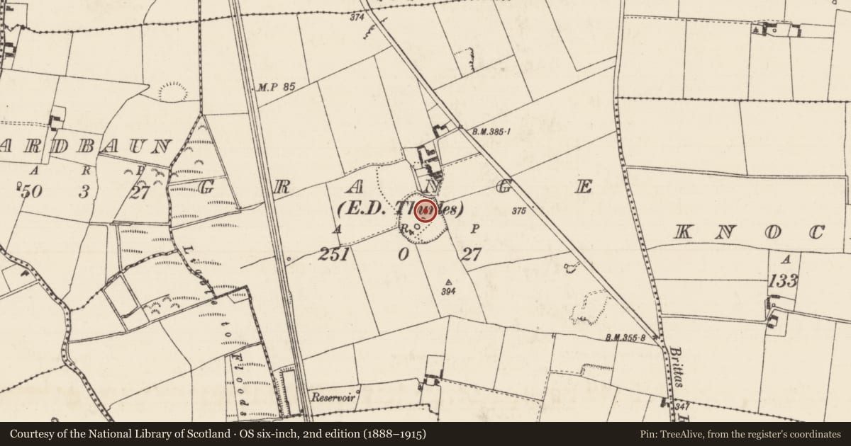 Ordnance Survey six-inch map, 2nd edition (1888–1915) covering the location of Enclosure, Grange (Thurles Par.), County Tipperary North, with a pin at the register's coordinates