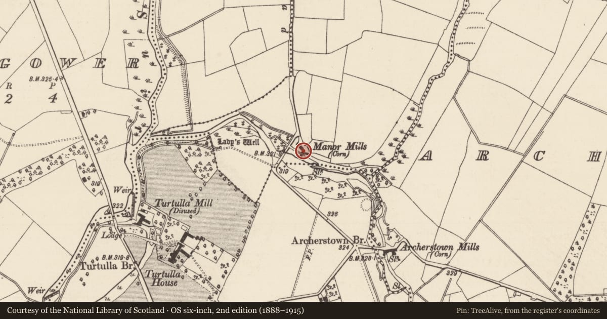 Ordnance Survey six-inch map, 2nd edition (1888–1915) covering the location of Mill - unclassified, Mullauns, Turtulla (Fertiana Par.), County Tipperary North, with a pin at the register's coordinates