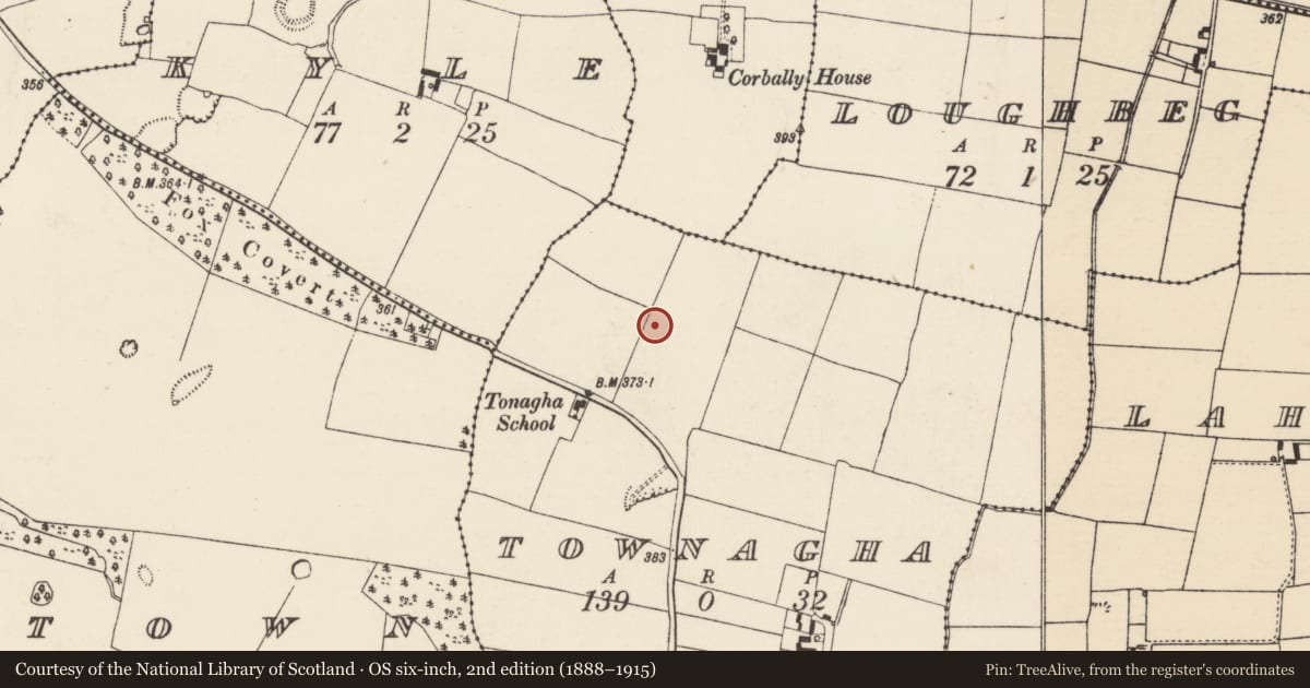 Ordnance Survey six-inch map, 2nd edition (1888–1915) covering the location of Enclosure, Townagha, County Tipperary North, with a pin at the register's coordinates