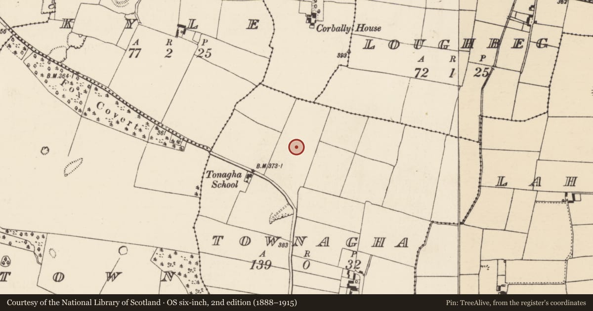 Ordnance Survey six-inch map, 2nd edition (1888–1915) covering the location of Enclosure, Townagha, County Tipperary North, with a pin at the register's coordinates