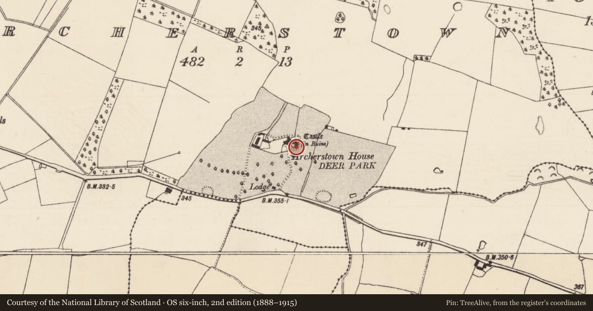 Ordnance Survey six-inch map, 2nd edition (1888–1915) covering the location of Bawn, Archerstown, County Tipperary North, with a pin at the register's coordinates