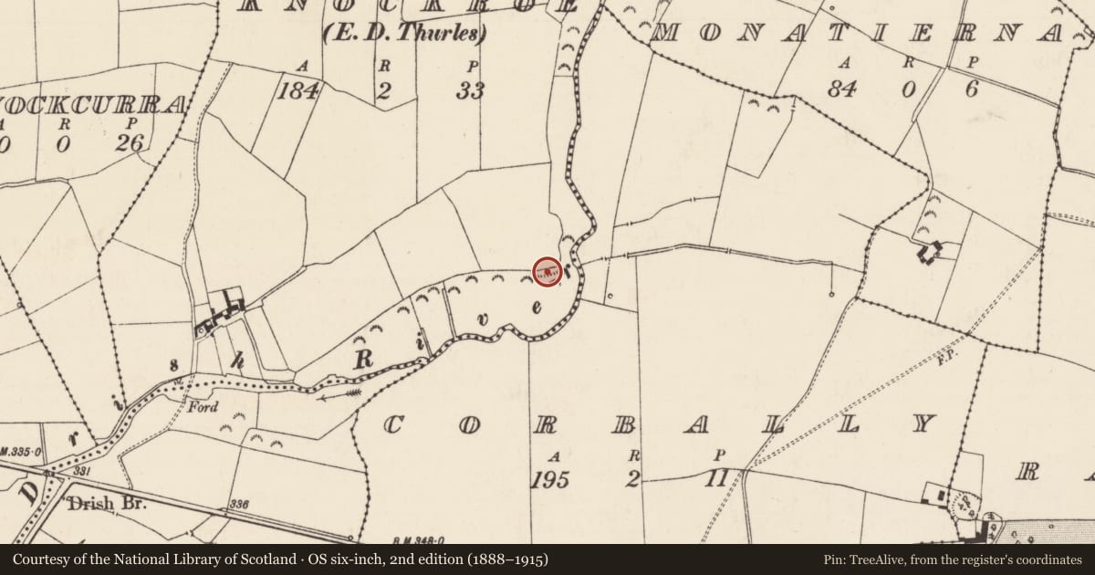 Ordnance Survey six-inch map, 2nd edition (1888–1915) covering the location of Cliff-edge fort, Knockroe (Rahelty Par.), County Tipperary North, with a pin at the register's coordinates