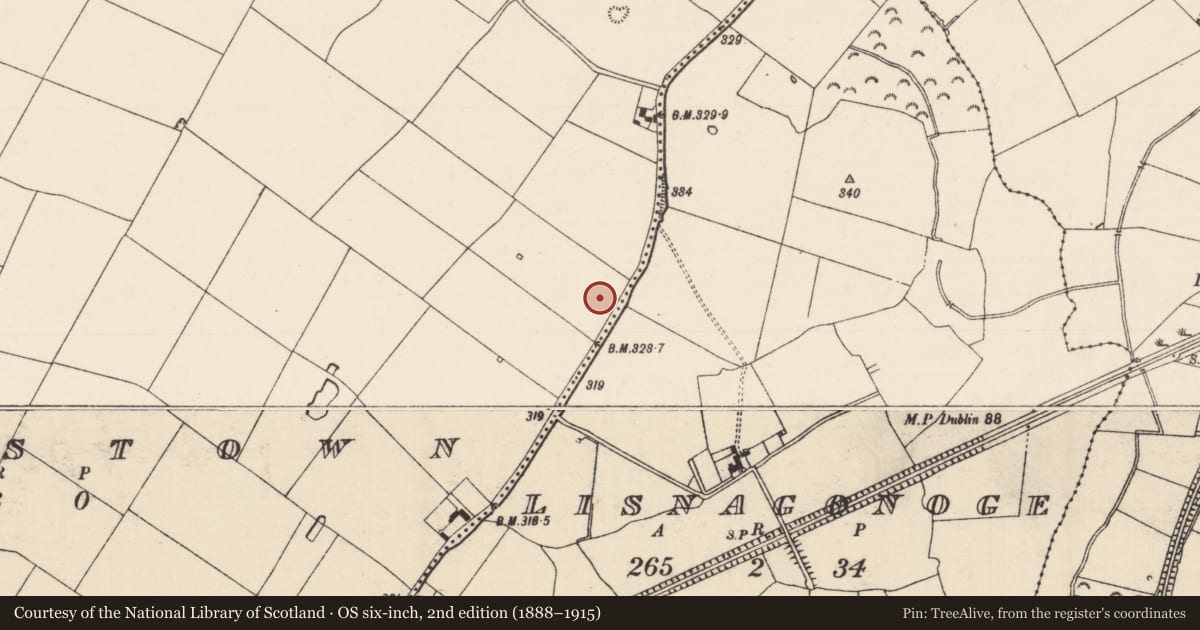 Ordnance Survey six-inch map, 2nd edition (1888–1915) covering the location of Enclosure, Beakstown, County Tipperary North, with a pin at the register's coordinates
