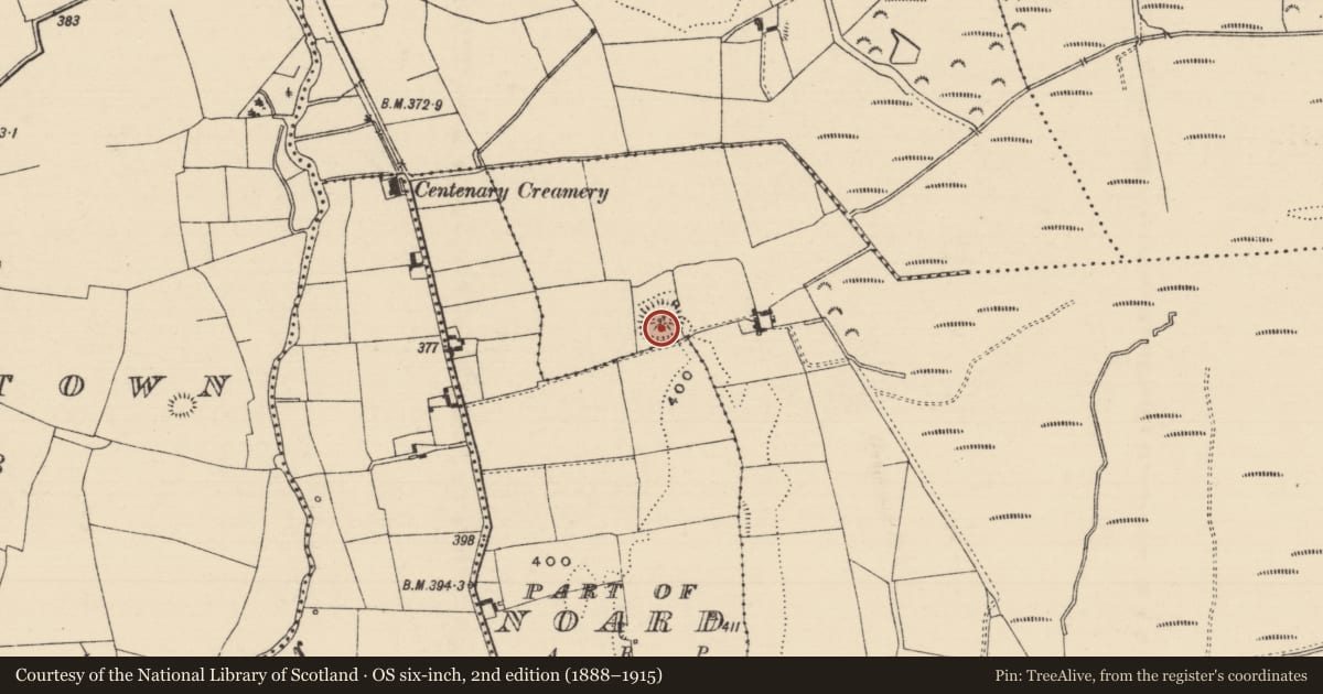 Ordnance Survey six-inch map, 2nd edition (1888–1915) covering the location of Barrow - stepped barrow, Clooncleagh, County Tipperary North, with a pin at the register's coordinates