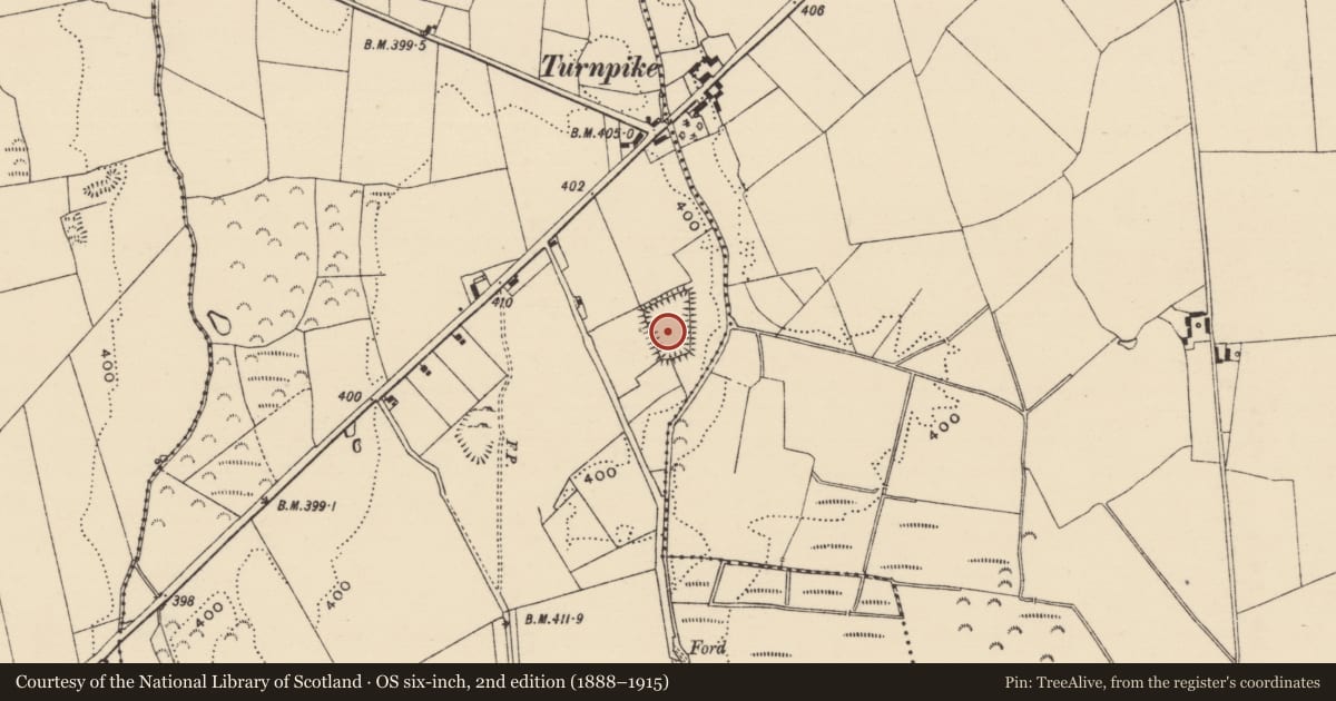 Ordnance Survey six-inch map, 2nd edition (1888–1915) covering the location of Moated site, Noard, County Tipperary North, with a pin at the register's coordinates