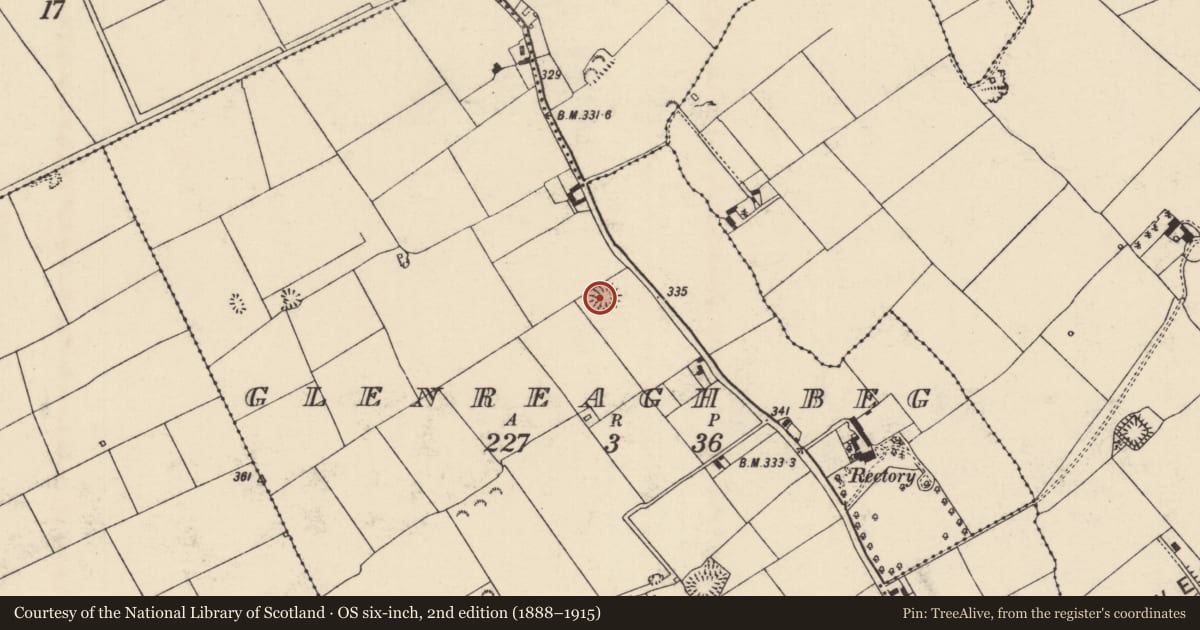 Ordnance Survey six-inch map, 2nd edition (1888–1915) covering the location of Enclosure, Glenreagh Beg, County Tipperary North, with a pin at the register's coordinates