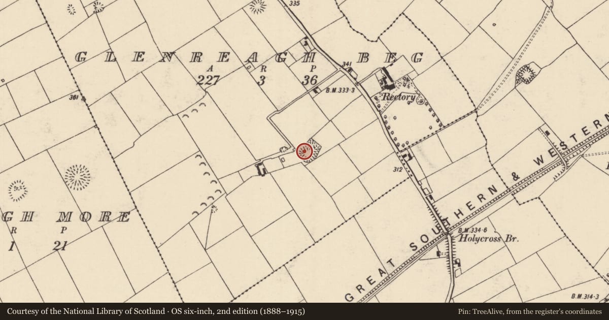 Ordnance Survey six-inch map, 2nd edition (1888–1915) covering the location of Ringfort - rath, Glenreagh Beg, County Tipperary North, with a pin at the register's coordinates