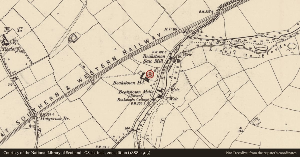 Ordnance Survey six-inch map, 2nd edition (1888–1915) covering the location of Enclosure, Beakstown, County Tipperary North, with a pin at the register's coordinates