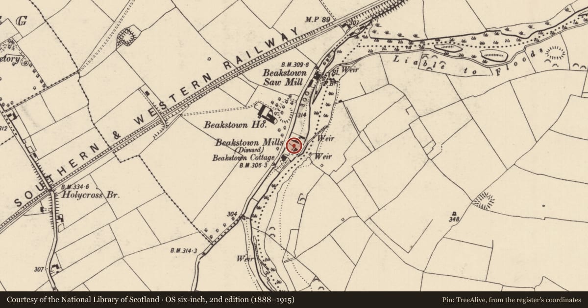 Ordnance Survey six-inch map, 2nd edition (1888–1915) covering the location of Water mill - unclassified, Beakstown, County Tipperary North, with a pin at the register's coordinates