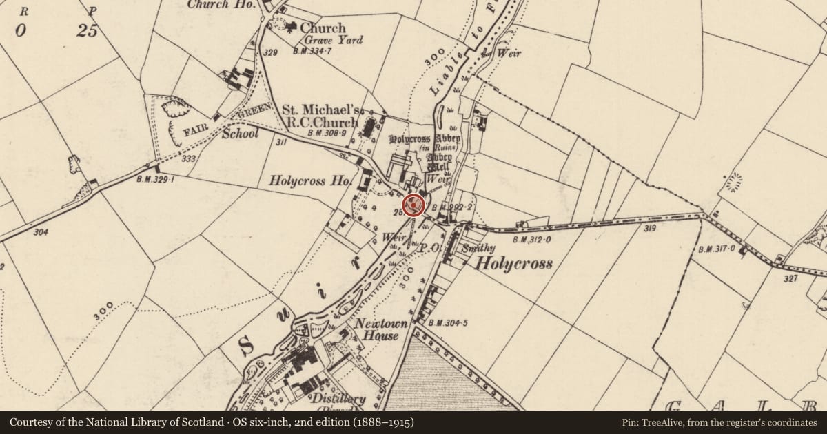 Ordnance Survey six-inch map, 2nd edition (1888–1915) covering the location of Water mill - unclassified, Holycross, County Tipperary North, with a pin at the register's coordinates