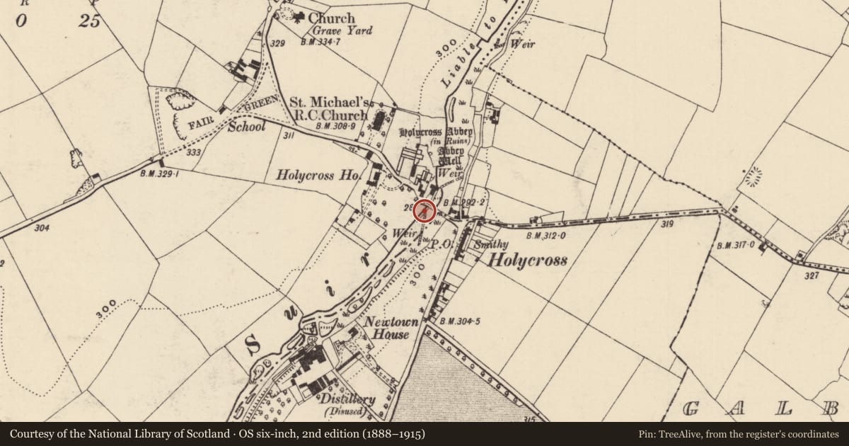 Ordnance Survey six-inch map, 2nd edition (1888–1915) covering the location of Armorial plaque, Holycross, County Tipperary North, with a pin at the register's coordinates