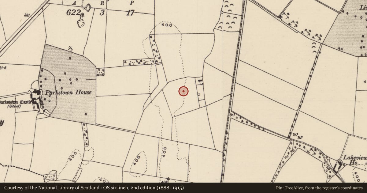 Ordnance Survey six-inch map, 2nd edition (1888–1915) covering the location of Enclosure, Parkstown, County Tipperary North, with a pin at the register's coordinates