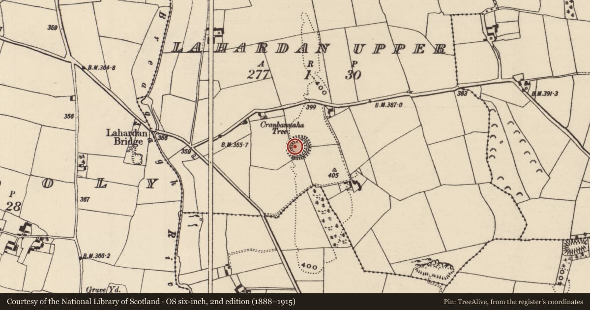 Ordnance Survey six-inch map, 2nd edition (1888–1915) covering the location of Castle - ringwork, Lahardan Upper, County Tipperary North, with a pin at the register's coordinates