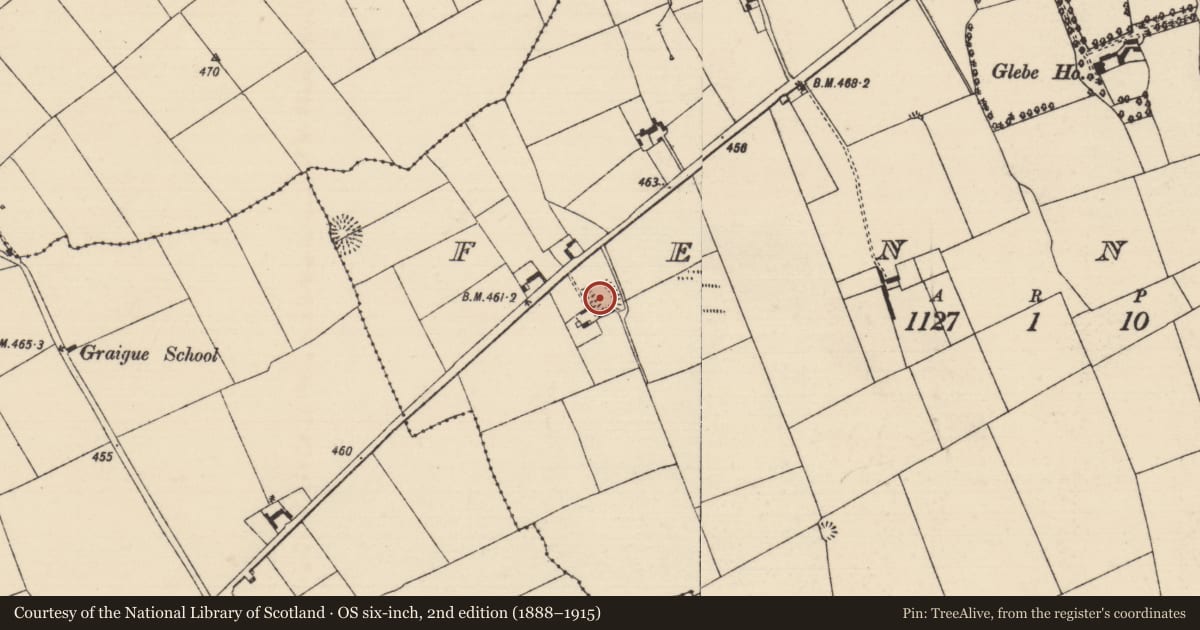 Ordnance Survey six-inch map, 2nd edition (1888–1915) covering the location of Moated site, Fennor, County Tipperary South, with a pin at the register's coordinates