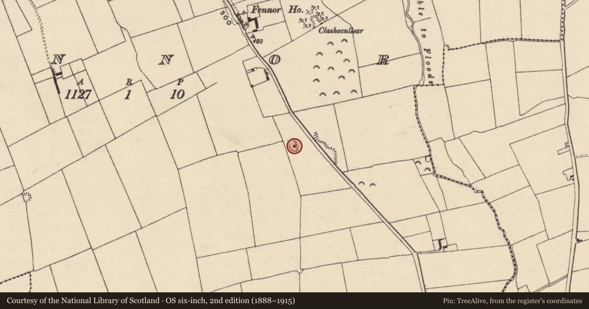 Ordnance Survey six-inch map, 2nd edition (1888–1915) covering the location of Enclosure, Fennor, County Tipperary South, with a pin at the register's coordinates