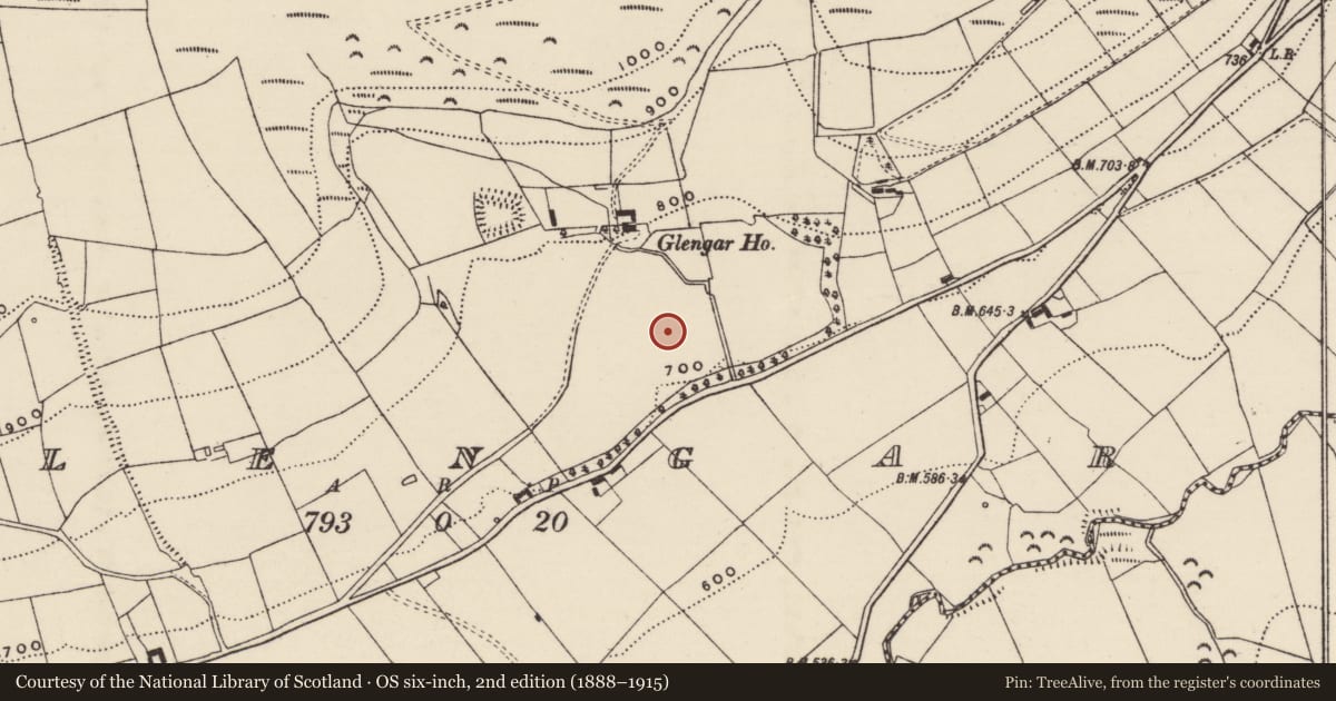 Ordnance Survey six-inch map, 2nd edition (1888–1915) covering the location of Enclosure, Glengar, County Tipperary South, with a pin at the register's coordinates