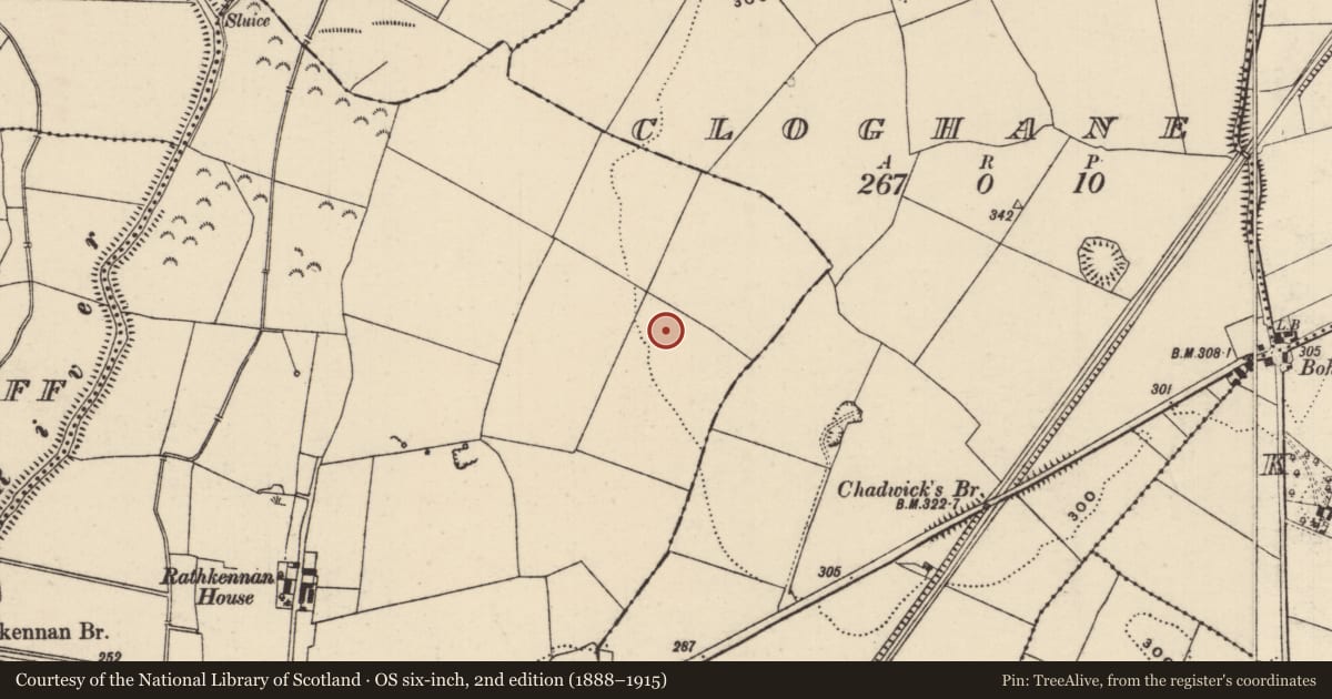 Ordnance Survey six-inch map, 2nd edition (1888–1915) covering the location of Enclosure, Rathkennan, County Tipperary South, with a pin at the register's coordinates
