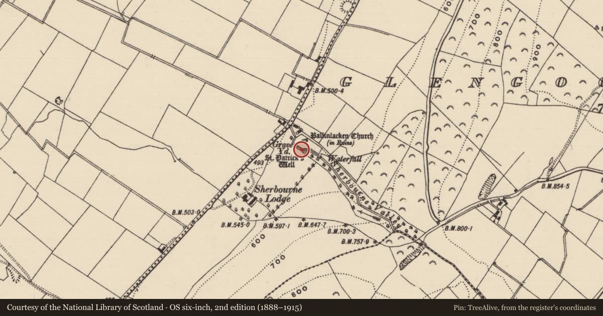 Ordnance Survey six-inch map, 2nd edition (1888–1915) covering the location of Architectural fragment, Glengoole South, County Tipperary South, with a pin at the register's coordinates