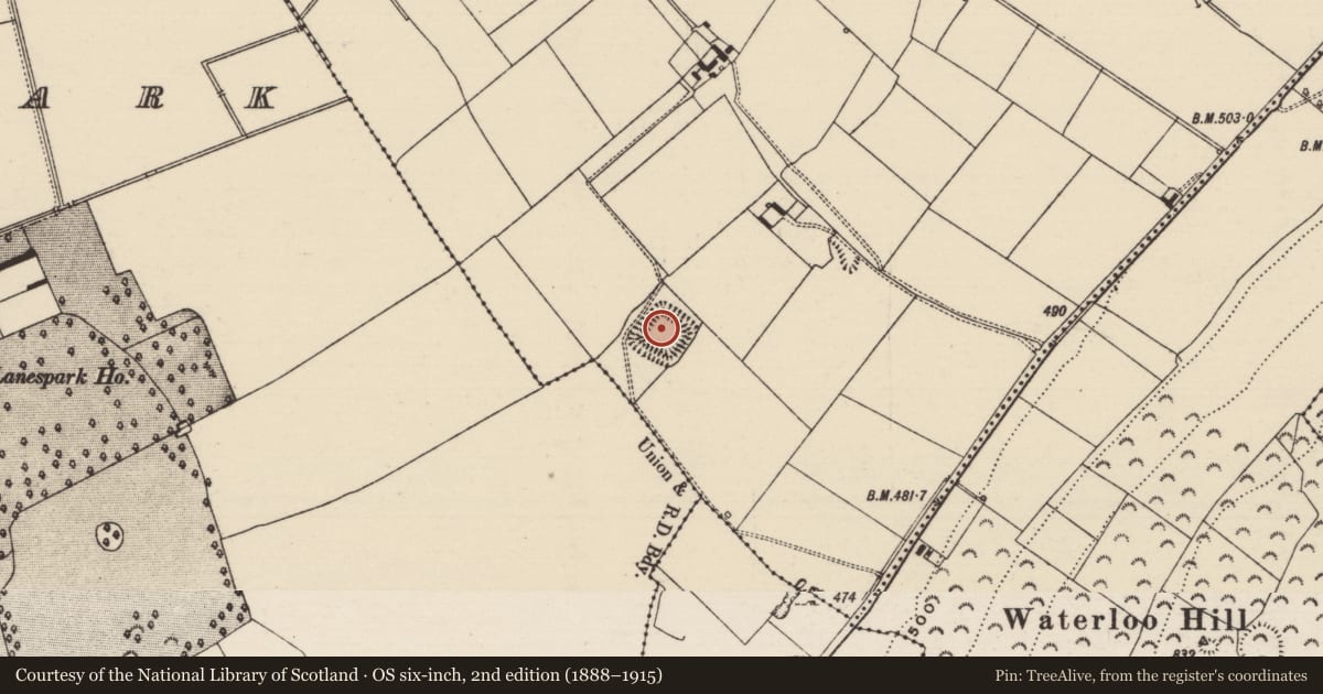Ordnance Survey six-inch map, 2nd edition (1888–1915) covering the location of Moated site, Glengoole North, County Tipperary South, with a pin at the register's coordinates