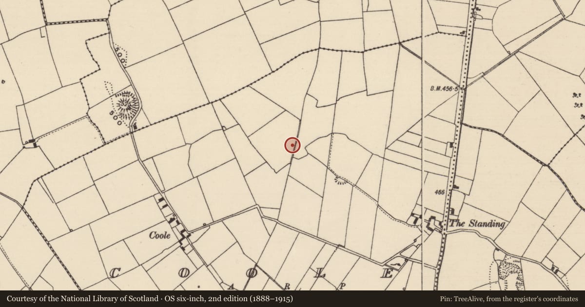 Ordnance Survey six-inch map, 2nd edition (1888–1915) covering the location of Enclosure, Coole (Buolick Par.), County Tipperary South, with a pin at the register's coordinates