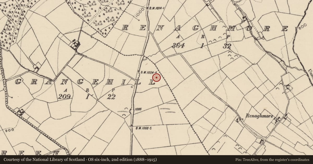 Ordnance Survey six-inch map, 2nd edition (1888–1915) covering the location of Enclosure, Grangehill, County Tipperary South, with a pin at the register's coordinates